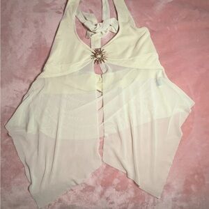 SHEIN Cream Halter Tank Top with Decorative Detail